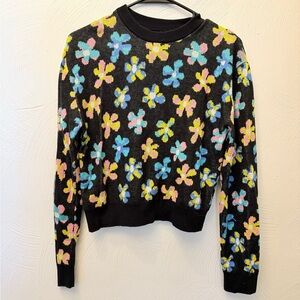 Black Floral Crewneck Sweater - Women's Scoop/Crew